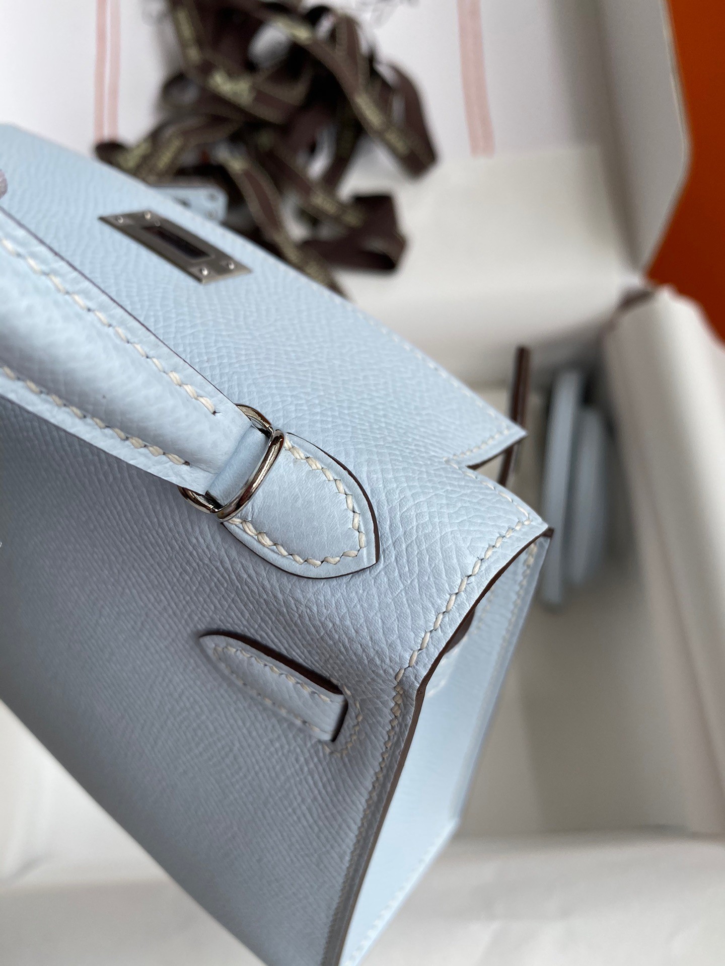 Hermes Kelly Mini II Sellier Handmade Bag In Blue Brume Epsom Calfskin