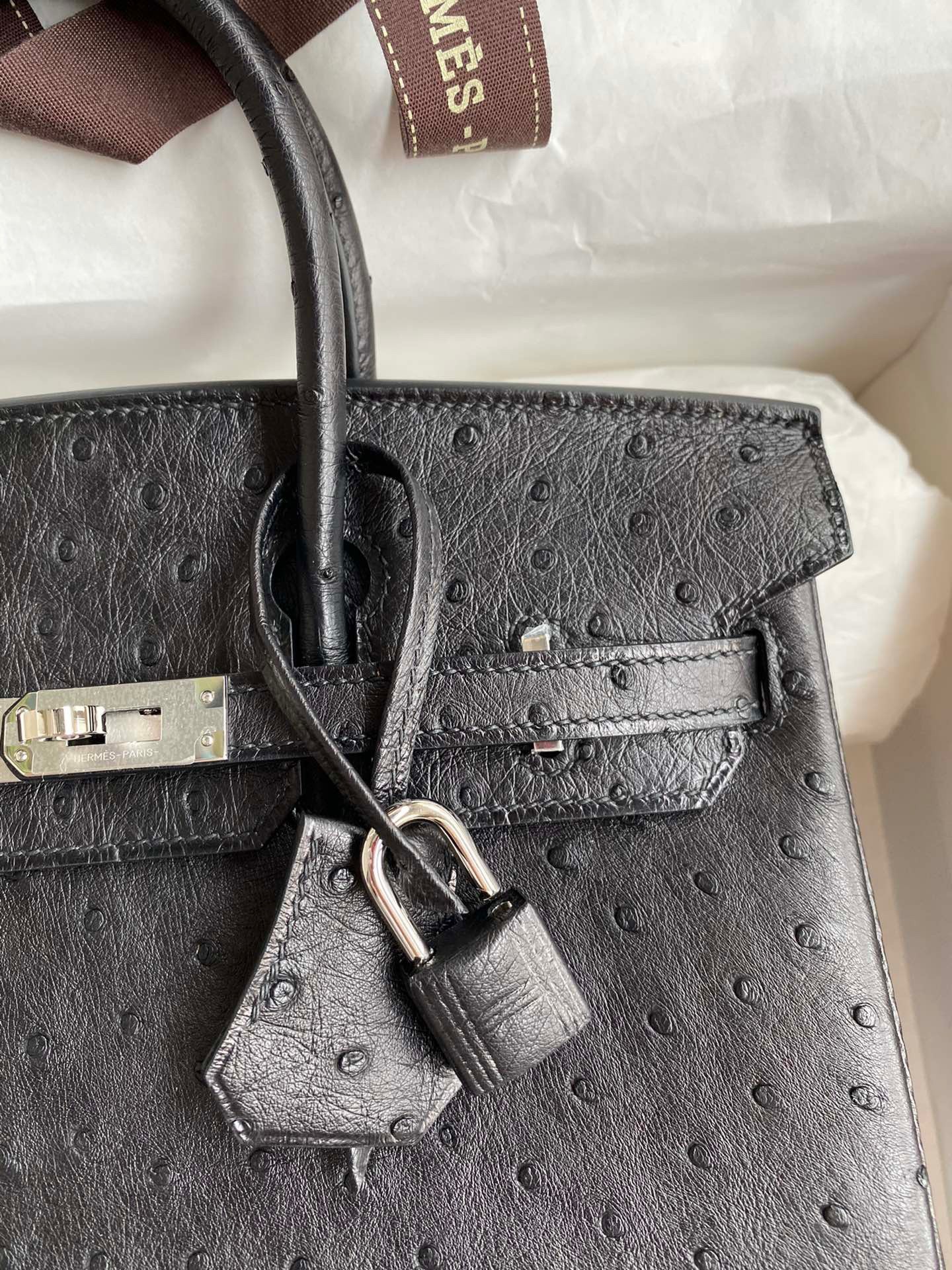 Hermes Birkin 25 Retourne Handmade Bag In Black Ostrich Leather