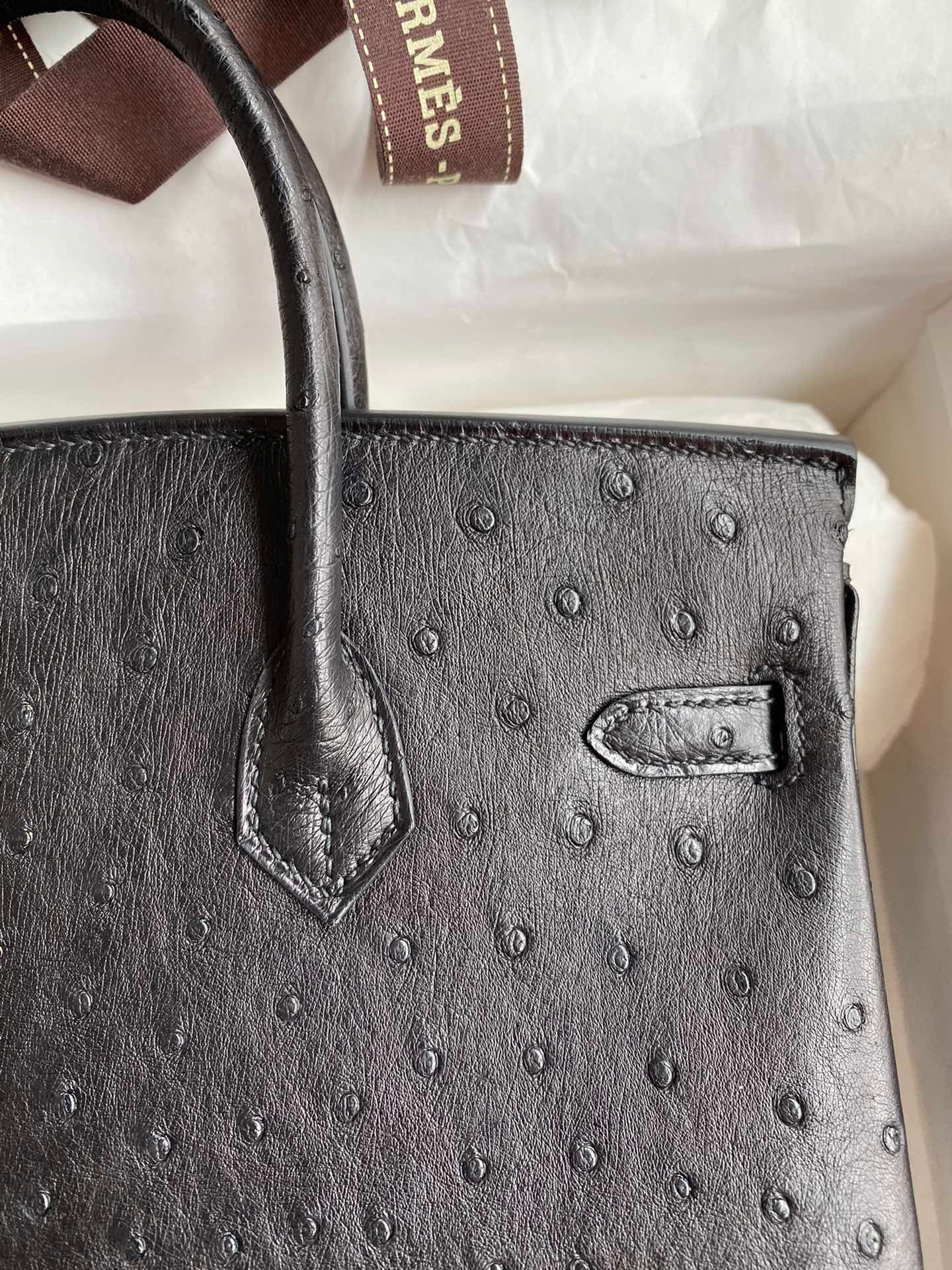 Hermes Birkin 25 Retourne Handmade Bag In Black Ostrich Leather