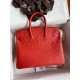 Hermes Birkin 25 Retourne Handmade Bag In Red Ostrich Leather