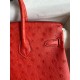 Hermes Birkin 25 Retourne Handmade Bag In Red Ostrich Leather