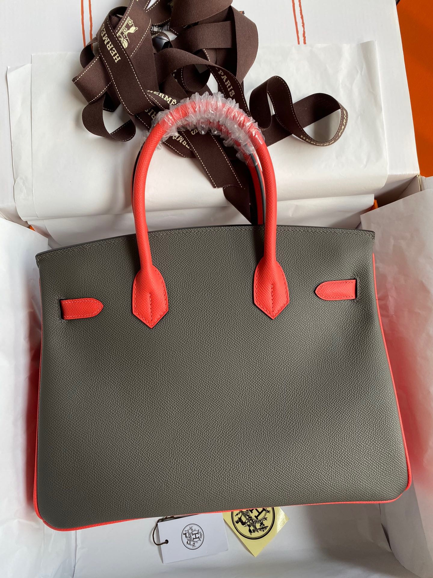 Hermes HSS Birkin 30 Bicolor Bag in Etain and Piment Epsom Calfskin