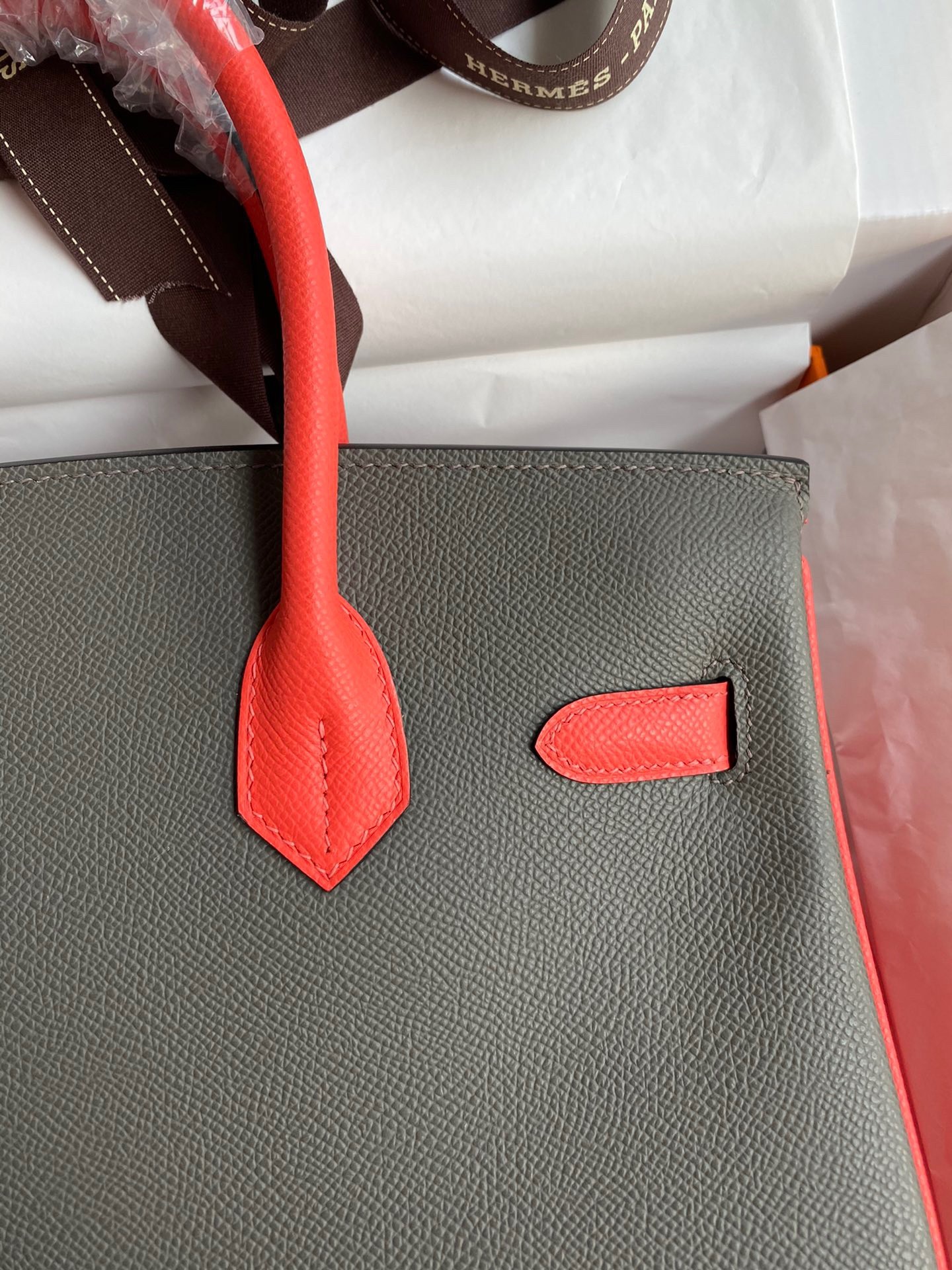 Hermes HSS Birkin 30 Bicolor Bag in Etain and Piment Epsom Calfskin