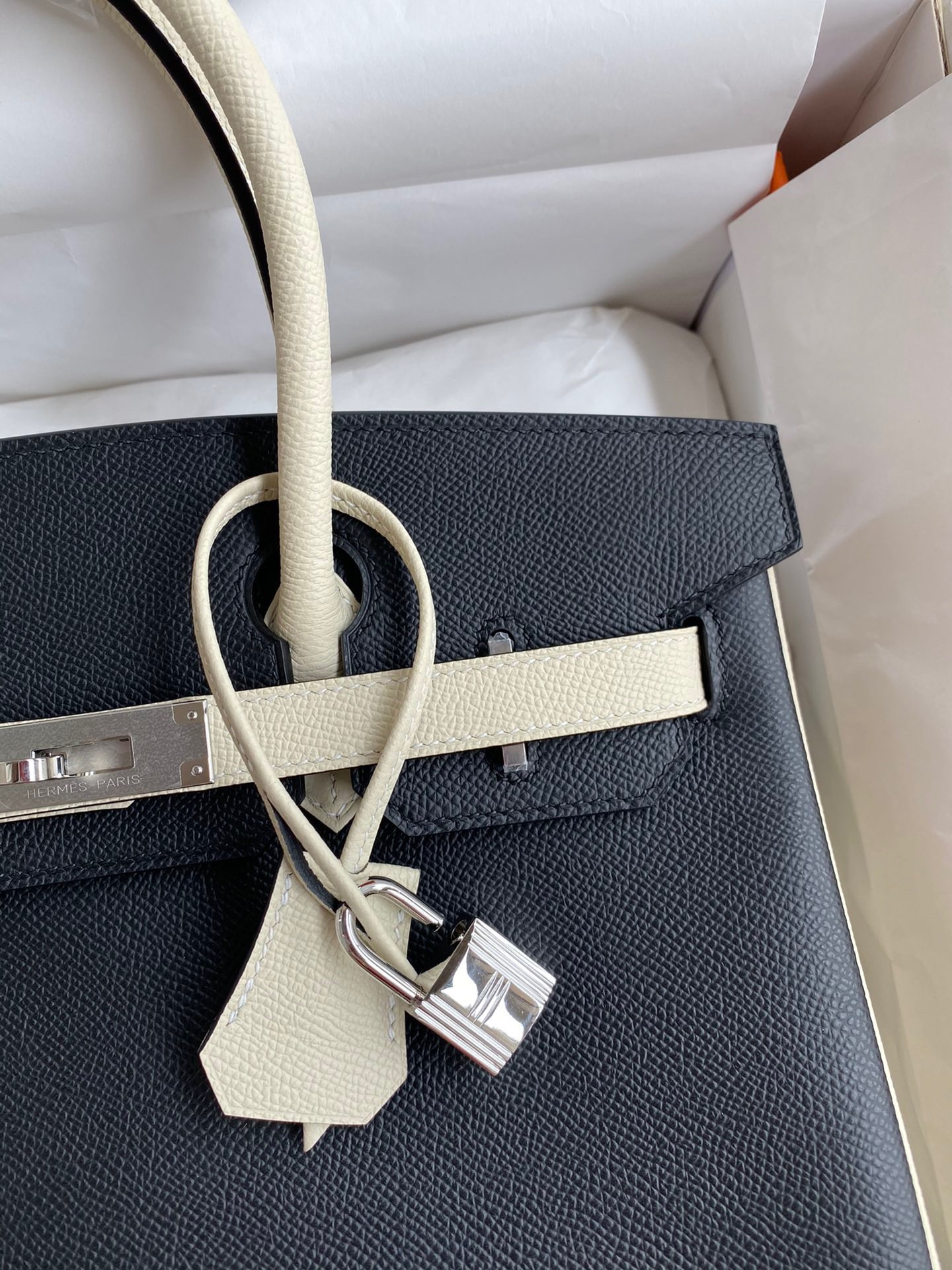 Hermes HSS Birkin 30 Bicolor Bag in Black and Craie Epsom Calfskin