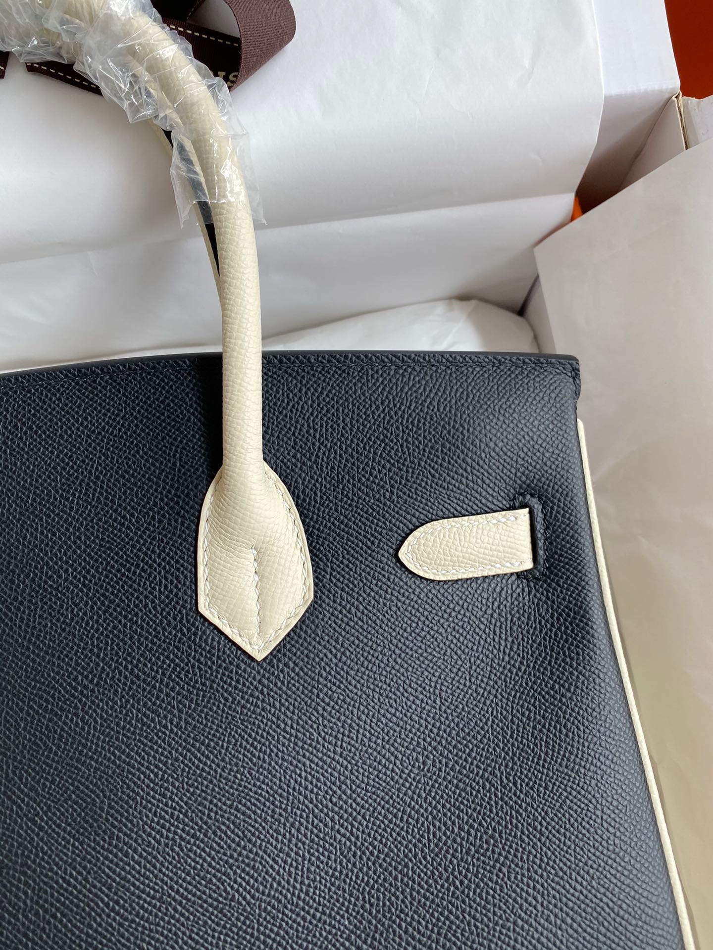 Hermes HSS Birkin 30 Bicolor Bag in Black and Craie Epsom Calfskin