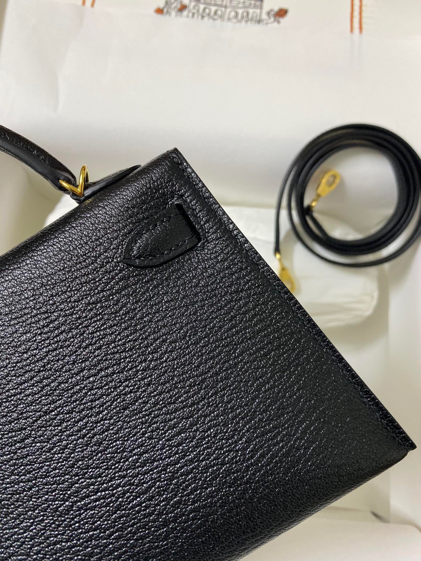 Hermes Kelly Mini II Sellier Handmade Bag In Black Chevre Mysore Leather