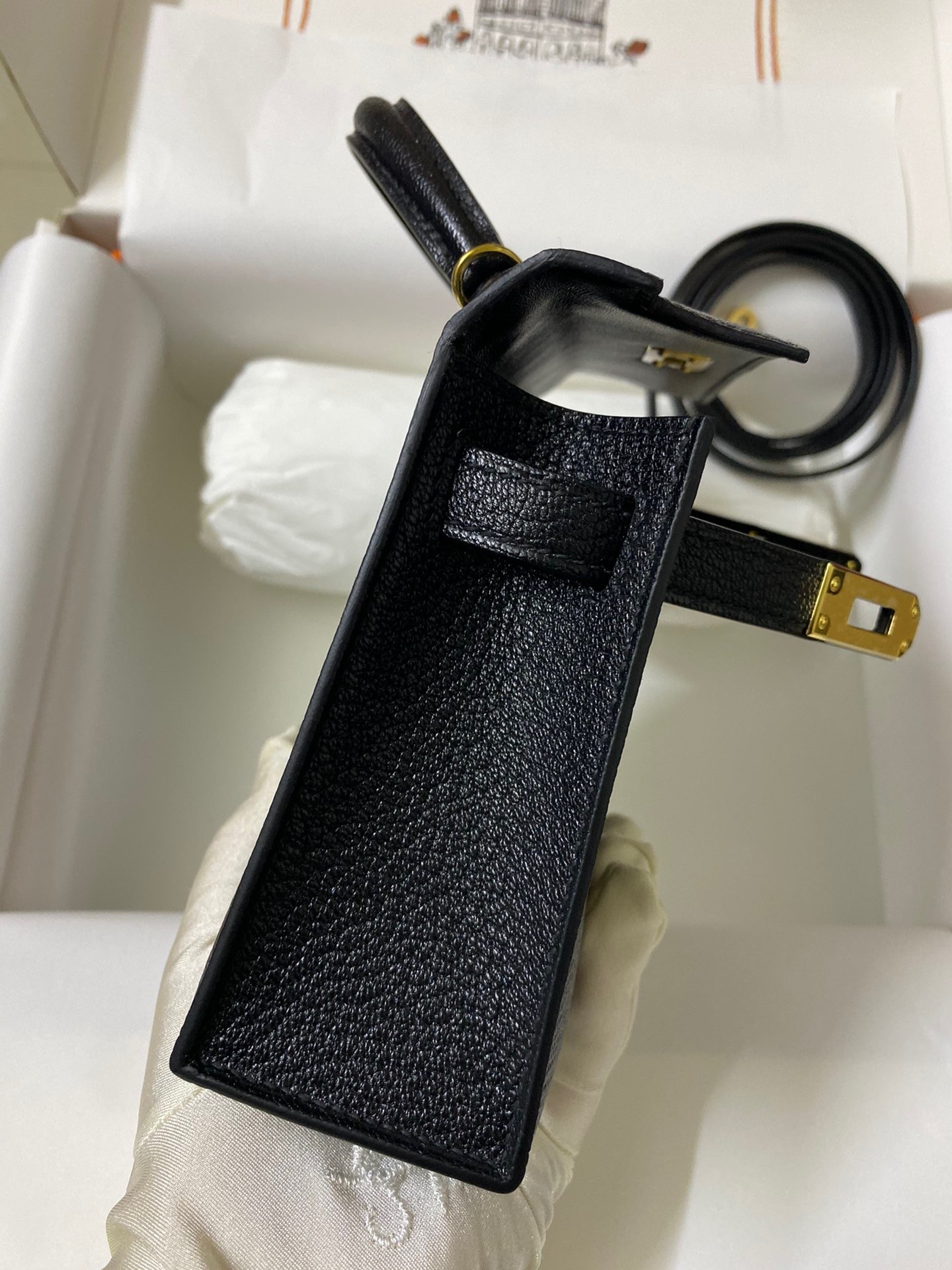 Hermes Kelly Mini II Sellier Handmade Bag In Black Chevre Mysore Leather