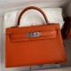 Hermes Kelly Mini II Sellier Handmade Bag In Orange Chevre Mysore Leather