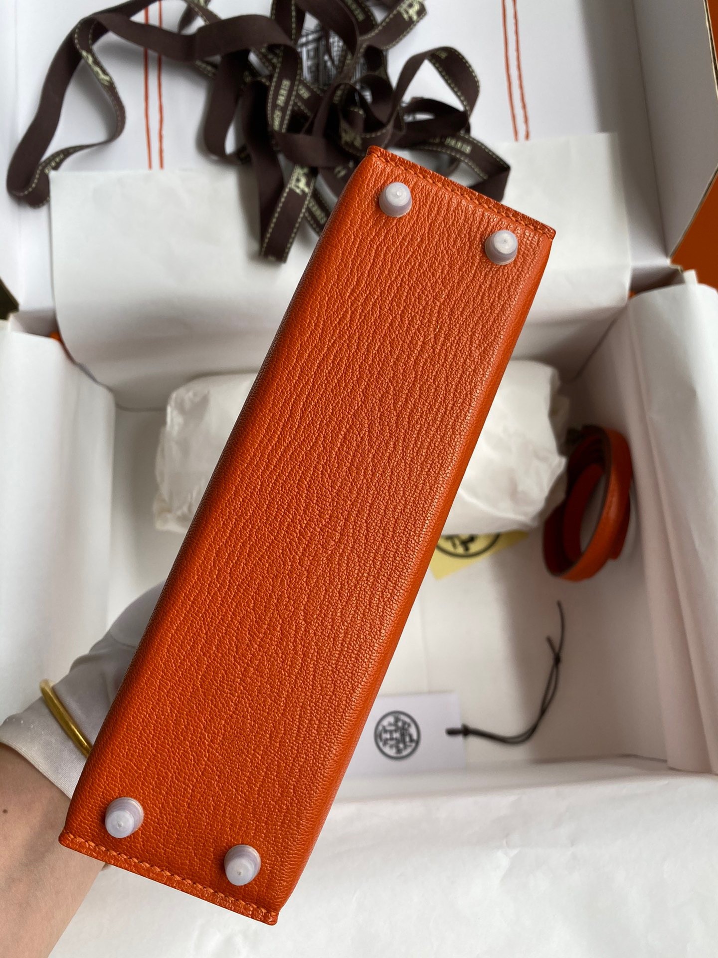 Hermes Kelly Mini II Sellier Handmade Bag In Orange Chevre Mysore Leather