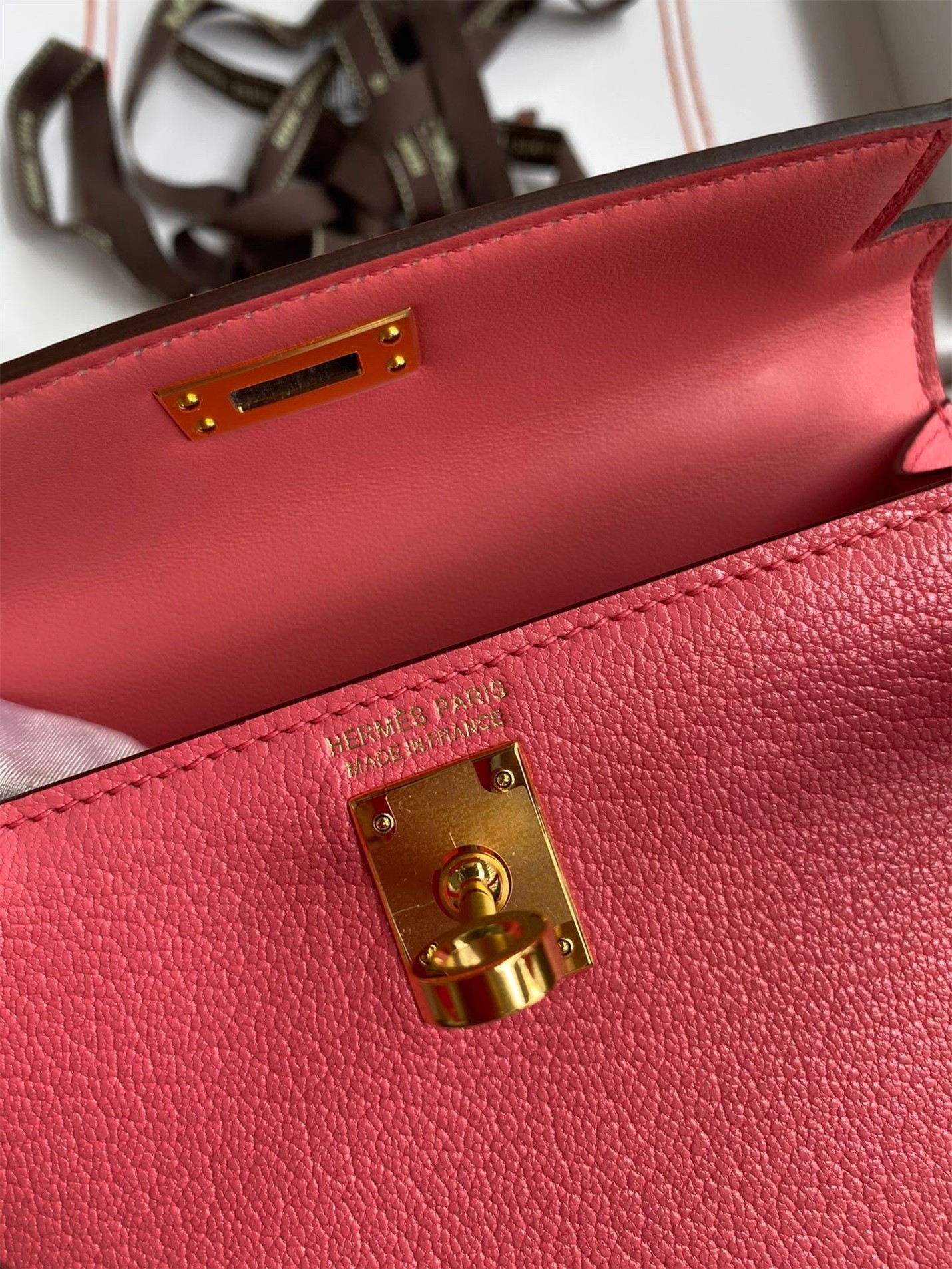 Hermes Kelly Mini II Sellier Handmade Bag In Rose Lipstick Chevre Mysore Leather