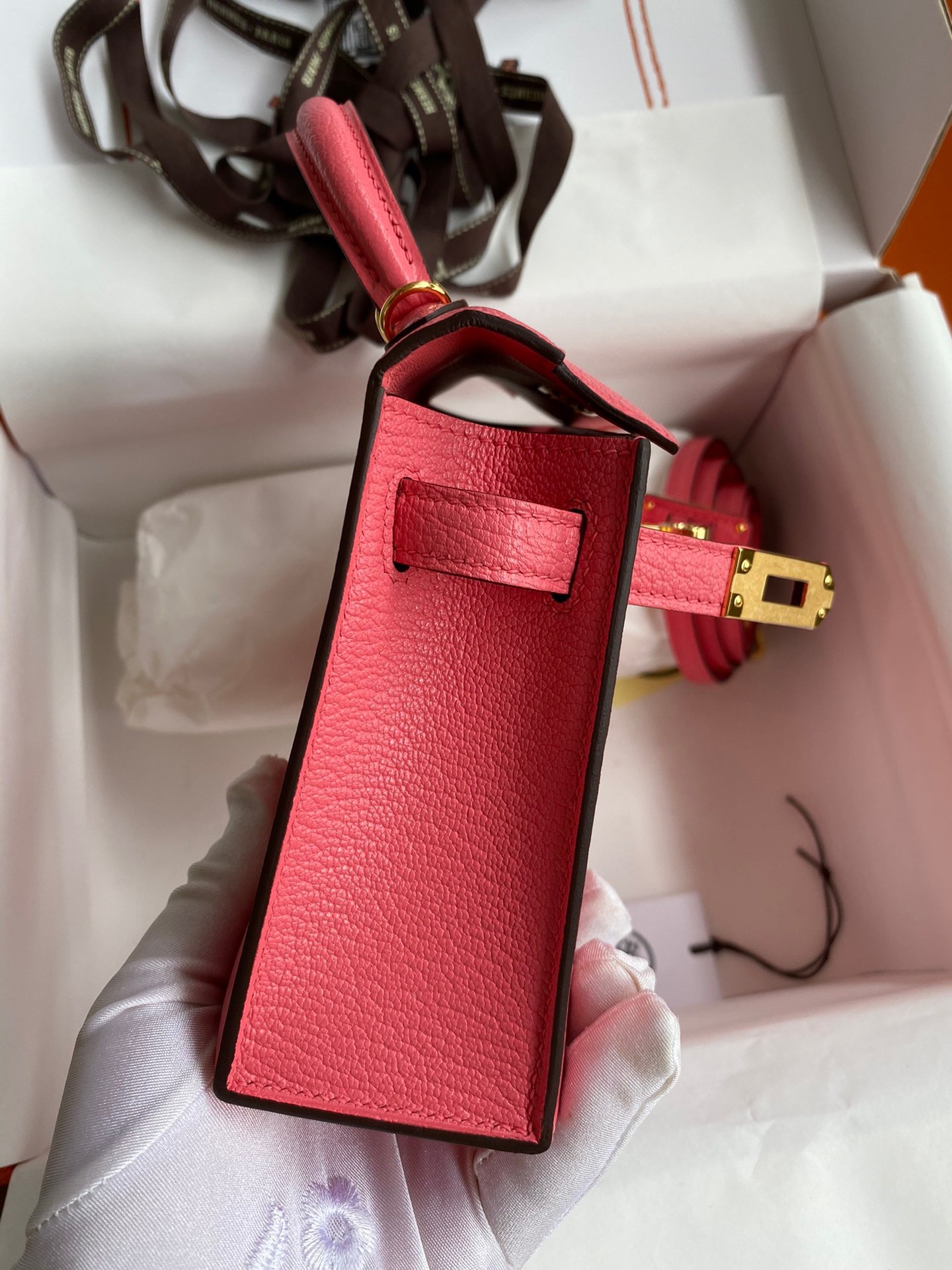 Hermes Kelly Mini II Sellier Handmade Bag In Rose Lipstick Chevre Mysore Leather