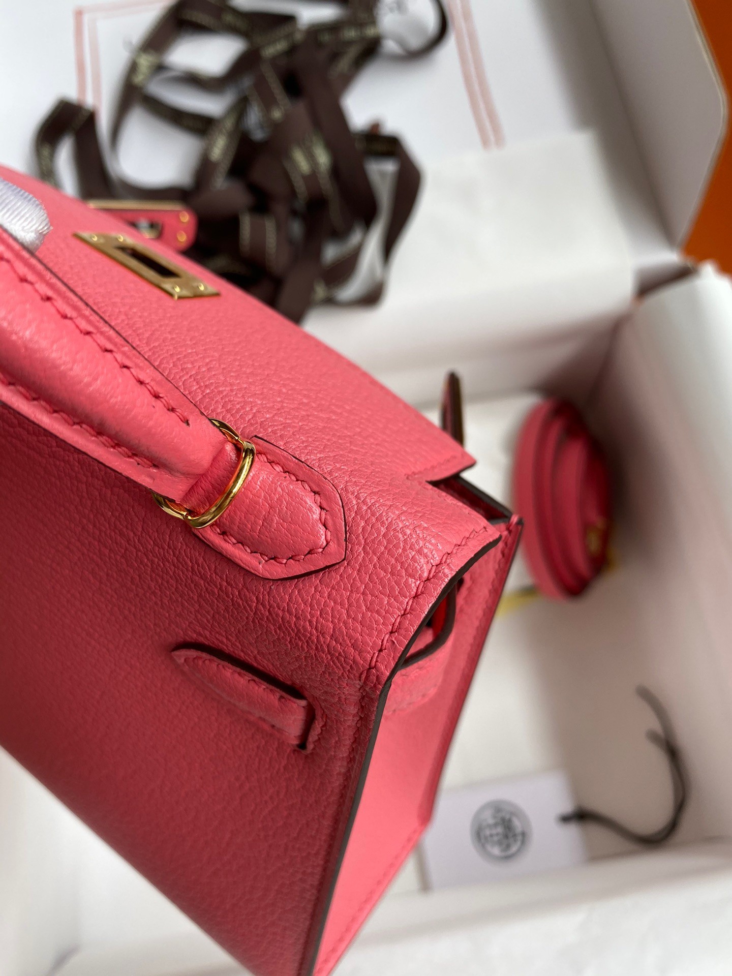 Hermes Kelly Mini II Sellier Handmade Bag In Rose Lipstick Chevre Mysore Leather