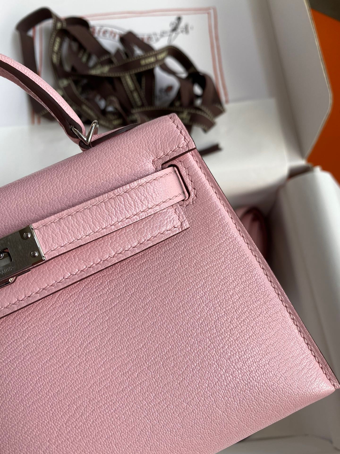 Hermes Kelly Mini II Sellier Handmade Bag In Rose Sakura Chevre Mysore Leather