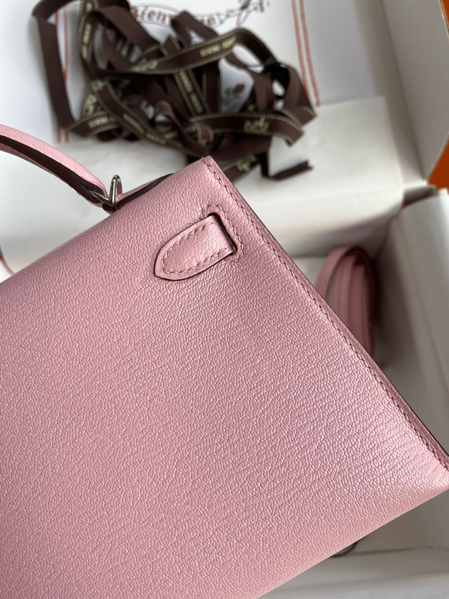 Hermes Kelly Mini II Sellier Handmade Bag In Rose Sakura Chevre Mysore Leather