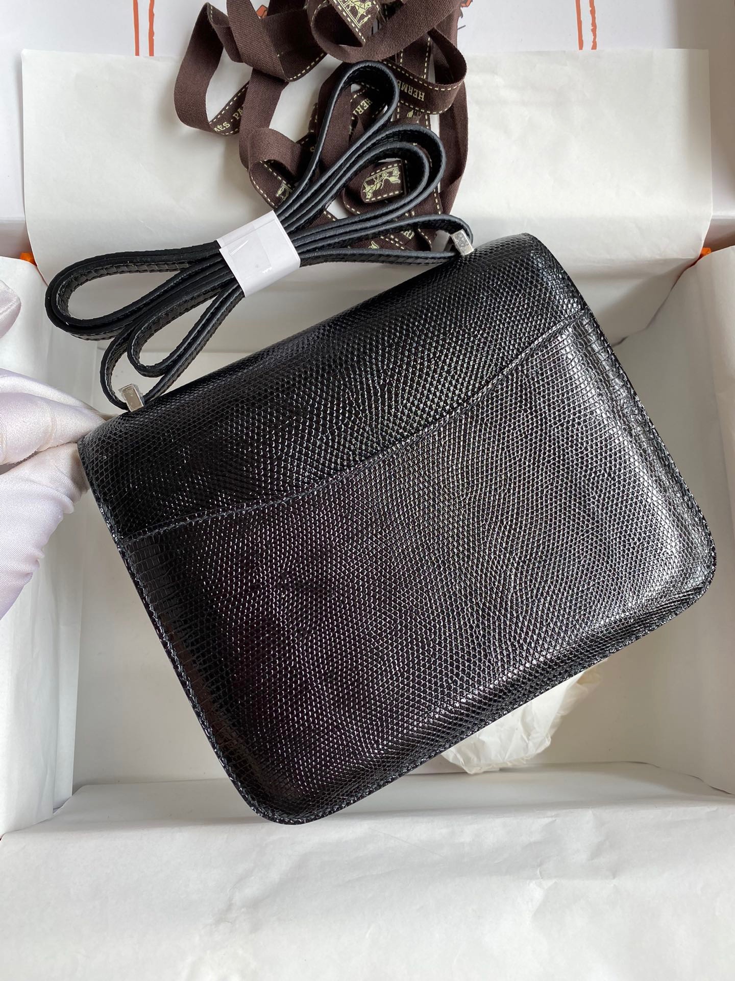 Hermes Constance 18 Handmade Bag In Black Lizard Leather