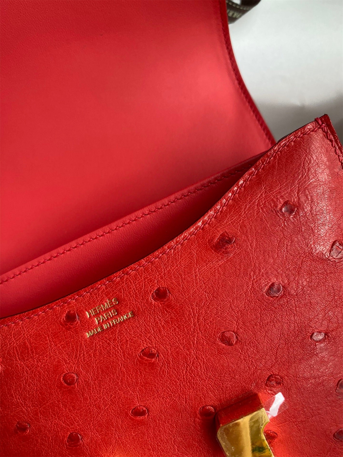 Hermes Constance 18 Handmade Bag In Red Ostrich Leather