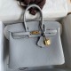 Hermes Birkin 25 Retourne Handmade Bag In Blue Glacier Clemence Leather