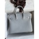 Hermes Birkin 25 Retourne Handmade Bag In Blue Glacier Clemence Leather