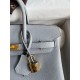 Hermes Birkin 25 Retourne Handmade Bag In Blue Glacier Clemence Leather