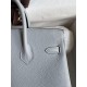 Hermes Birkin 25 Retourne Handmade Bag In Blue Glacier Clemence Leather