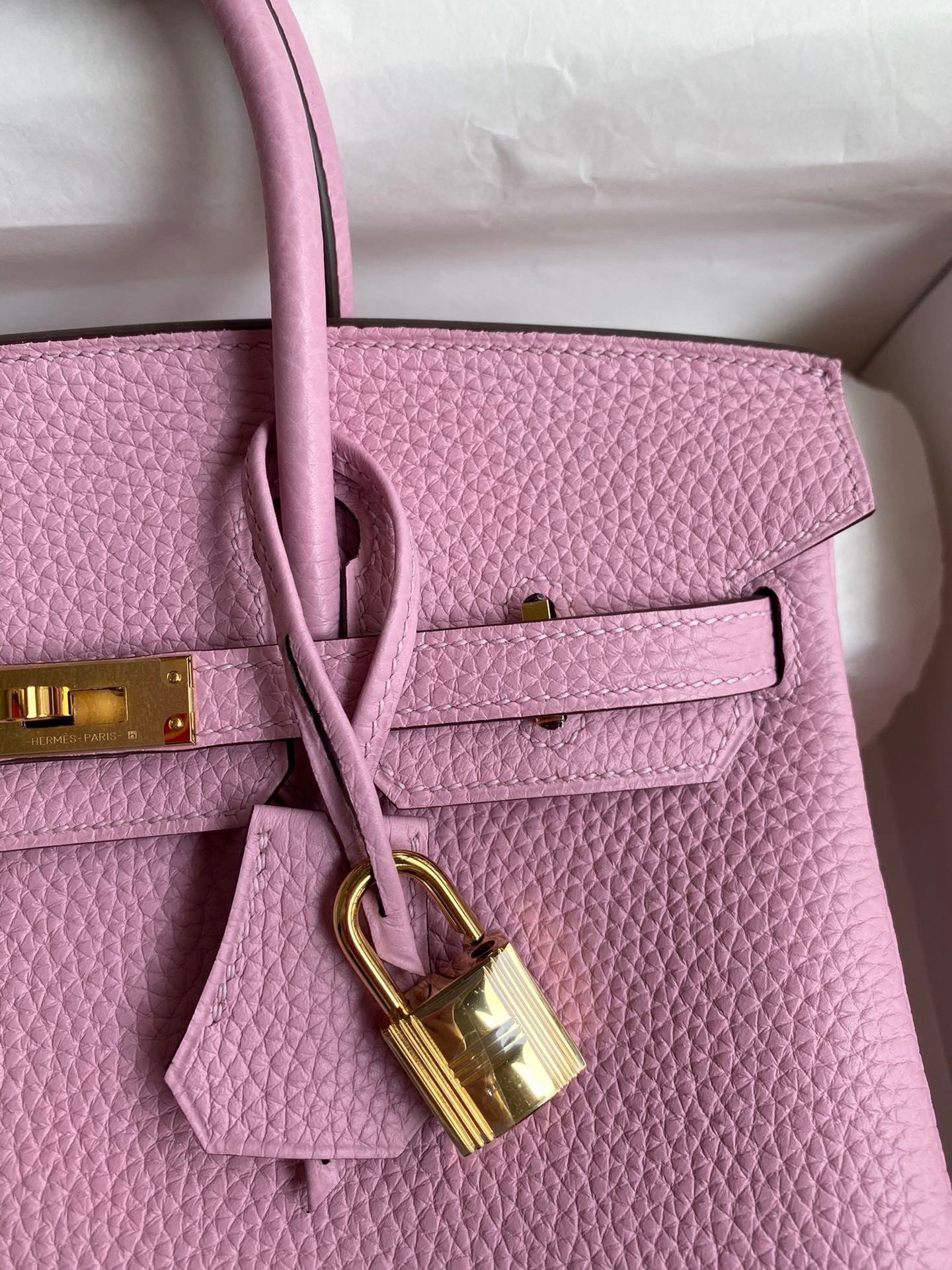 Hermes Birkin 25 Retourne Handmade Bag In Mauve Sylvestre Clemence Leather