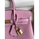 Hermes Birkin 25 Retourne Handmade Bag In Mauve Sylvestre Clemence Leather