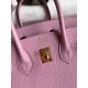 Hermes Birkin 25 Retourne Handmade Bag In Mauve Sylvestre Clemence Leather