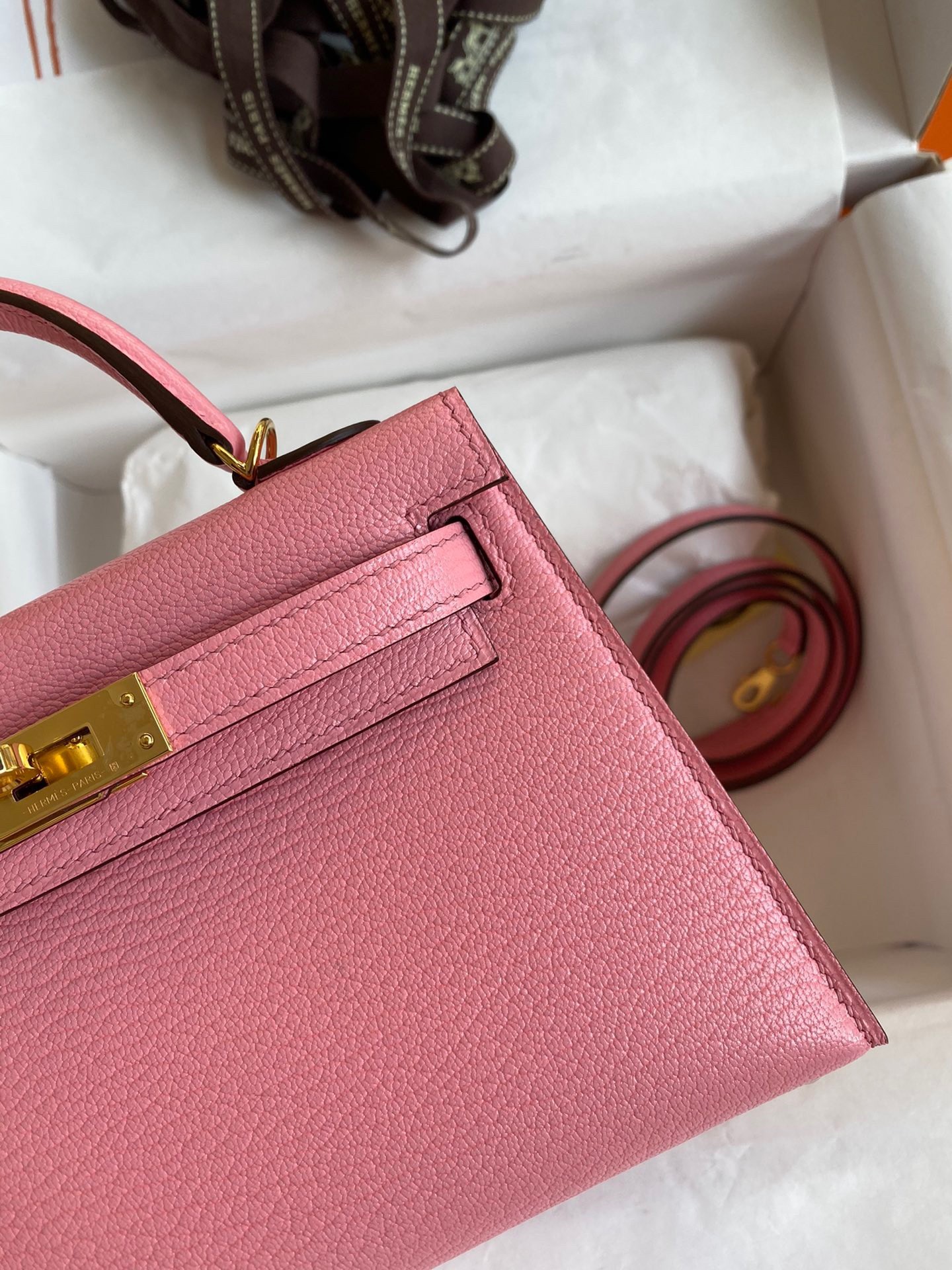 Hermes Kelly Mini II Sellier Handmade Bag In Rose Confetti Chevre Mysore Leather