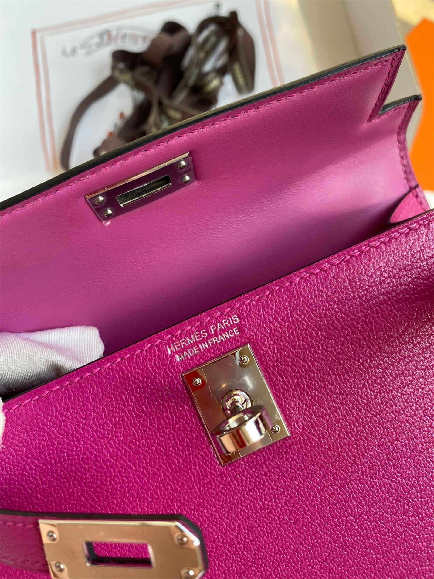 Hermes Kelly Mini II Sellier Handmade Bag In Rose Purple Chevre Mysore Leather