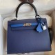 Hermes Kelly Sellier 25 Bicolor Bag in Blue Saphir and Blue France Epsom Calfskin