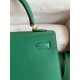 Hermes Kelly Sellier 25 Handmade Bag In Vert Vertigo Epsom Calfskin