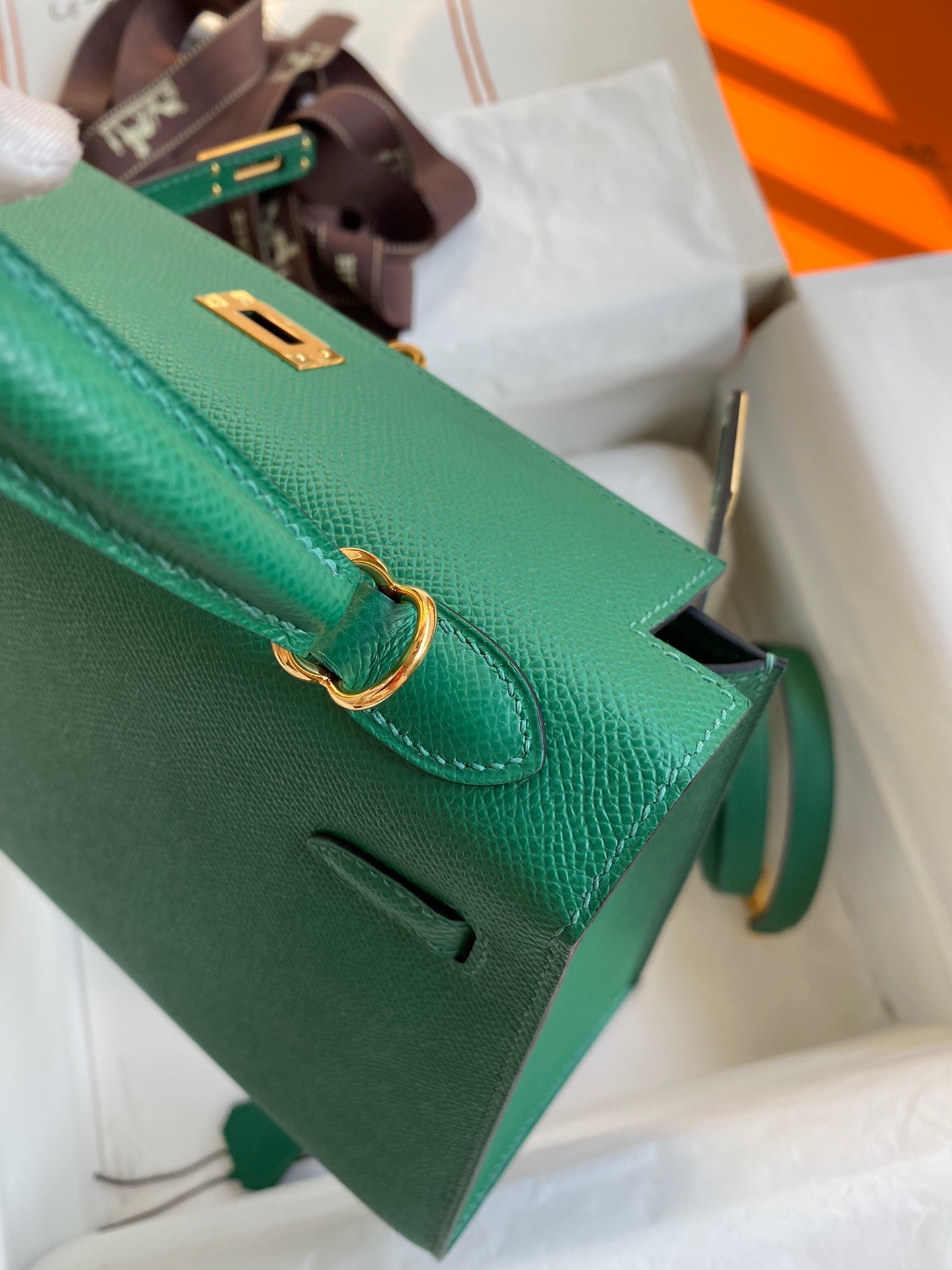 Hermes Kelly Sellier 25 Handmade Bag In Vert Vertigo Epsom Calfskin