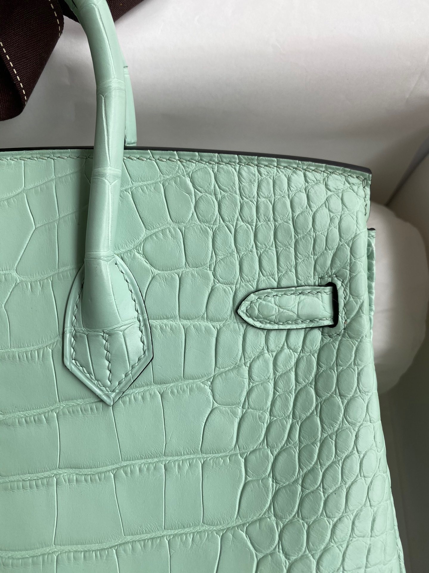 Hermes Birkin 25 Retourne Handmade Bag In Vert D'eau Matte Alligator Leather