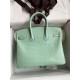 Hermes Birkin 25 Retourne Handmade Bag In Vert D'eau Matte Alligator Leather