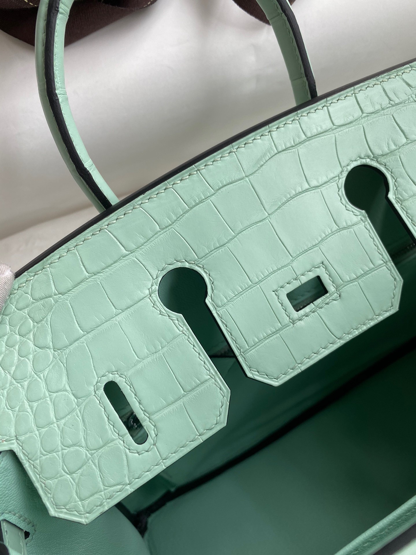 Hermes Birkin 25 Retourne Handmade Bag In Vert D'eau Matte Alligator Leather