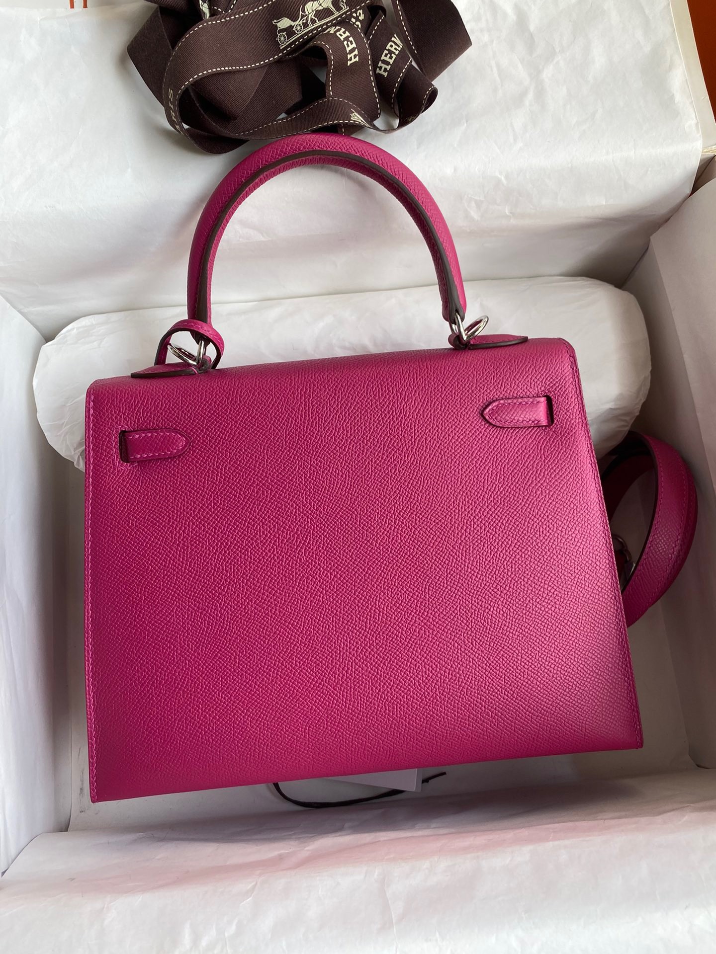 Hermes Kelly Sellier 25 Handmade Bag In Rose Purple Epsom Calfskin