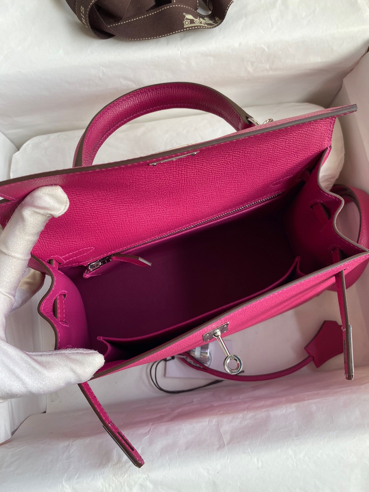 Hermes Kelly Sellier 25 Handmade Bag In Rose Purple Epsom Calfskin