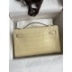 Hermes Kelly Pochette Handmade Bag In Vanille Matte Alligator Leather