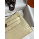 Hermes Kelly Pochette Handmade Bag In Vanille Matte Alligator Leather