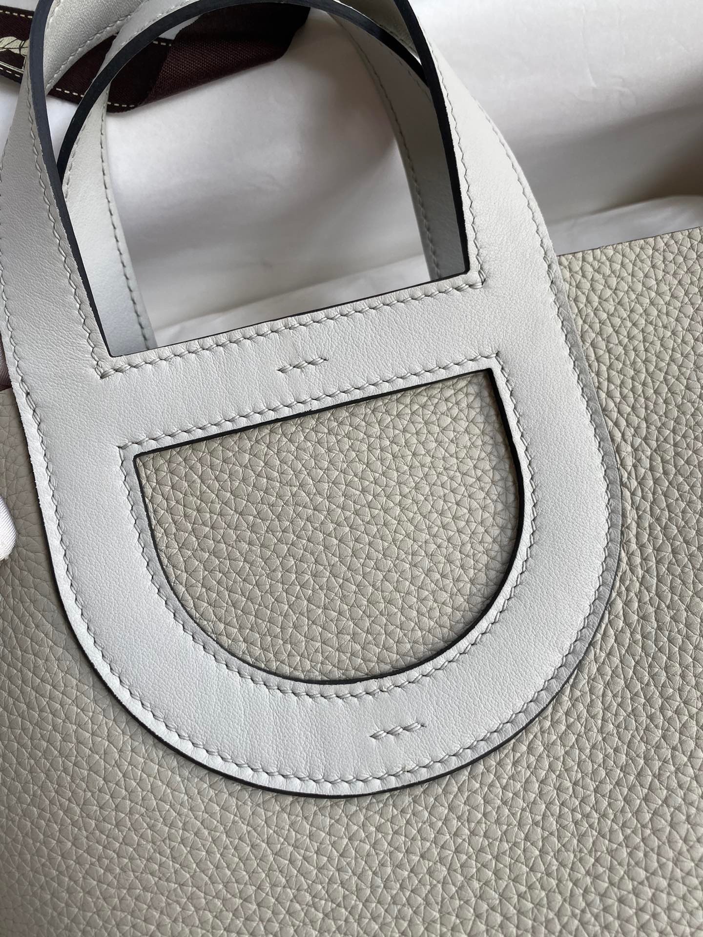 Hermes In The Loop 18 Handmade Bag in Pearl Grey Clemence Leather