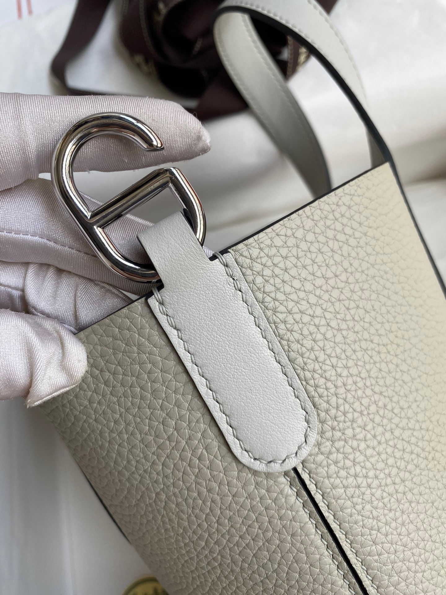 Hermes In The Loop 18 Handmade Bag in Pearl Grey Clemence Leather