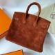 Hermes Birkin 25 Retourne Handmade Bag In Brown Doblis Suede Leather