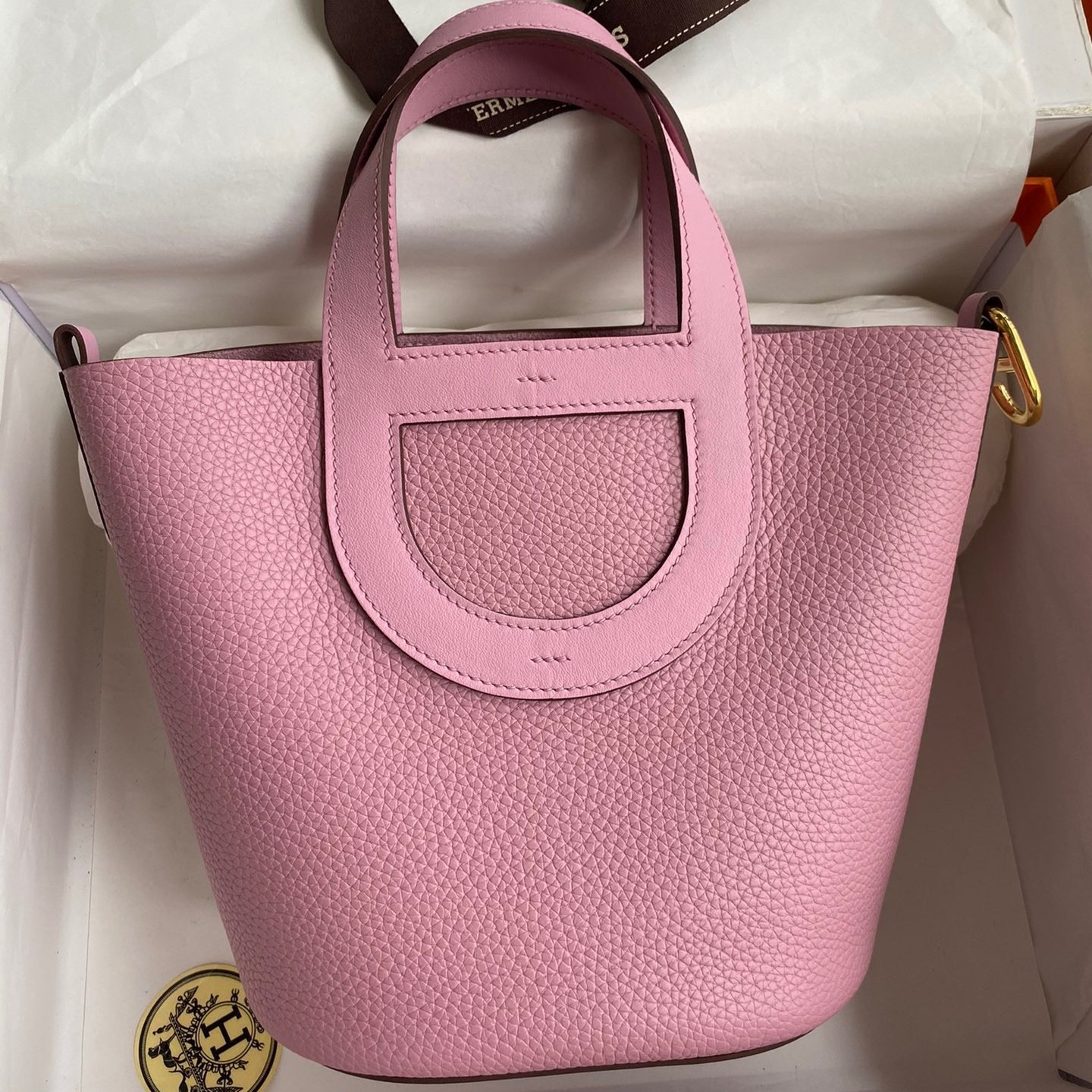 Hermes In The Loop 18 Handmade Bag in Mauve Sylvestre Clemence Leather