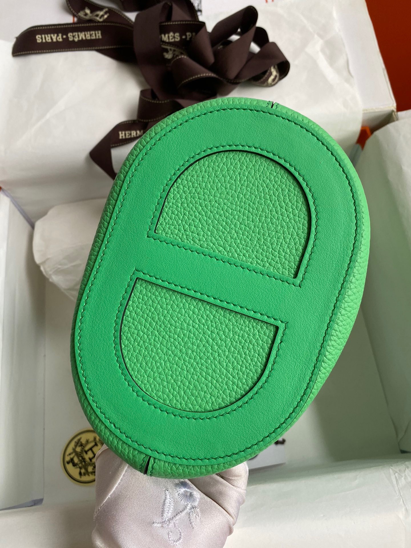 Hermes In The Loop 18 Handmade Bag in Vert Comics Clemence Leather