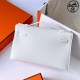 Hermes Kelly Pochette Handmade Bag In White Swift Calfskin