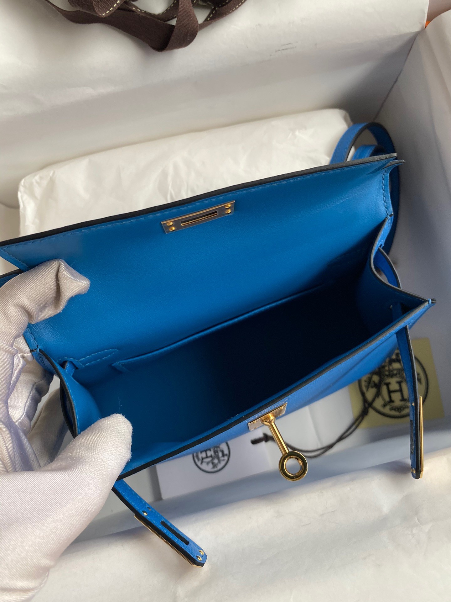 Hermes Kelly Mini II Sellier Handmade Bag In Blue Hydra Chevre Mysore Leather