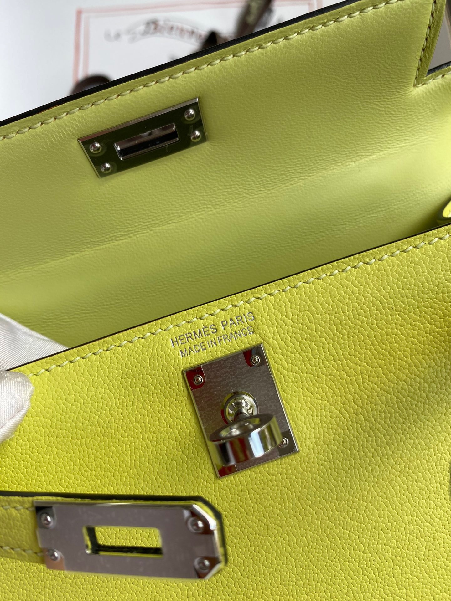 Hermes Kelly Mini II Sellier Handmade Bag In Jaune Bourgeon Chevre Mysore Leather