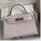 Hermes Kelly Mini II Sellier Handmade Bag In Mauve Pale Chevre Mysore Leather