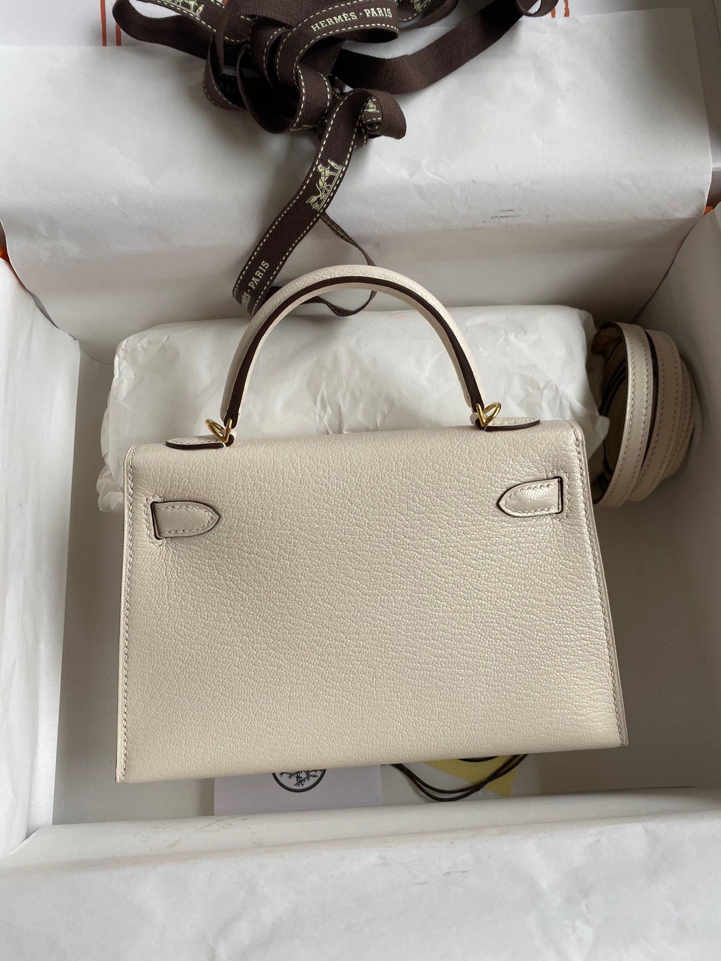 Hermes Kelly Mini II Sellier Handmade Bag In Nata Chevre Mysore Leather