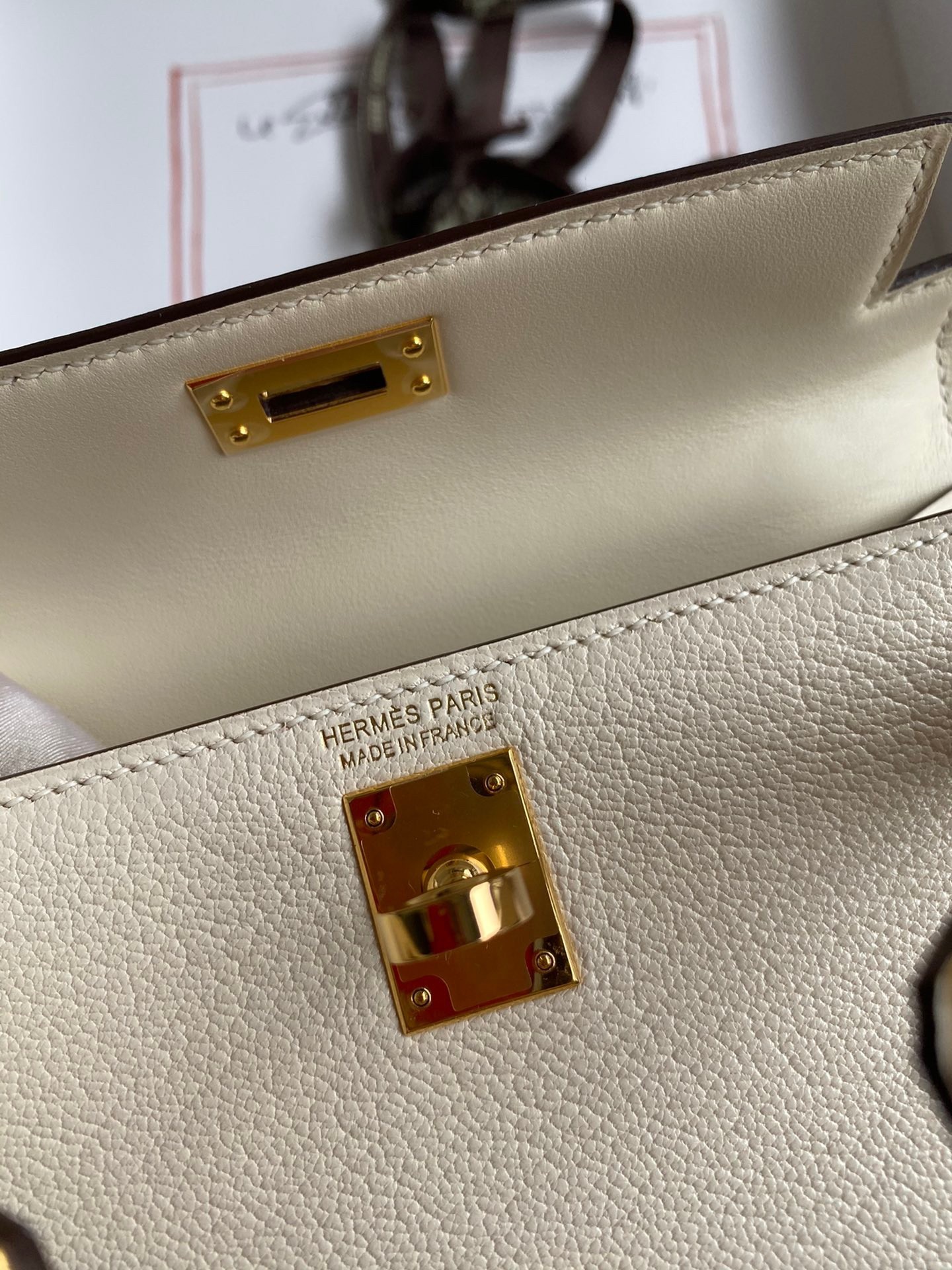 Hermes Kelly Mini II Sellier Handmade Bag In Nata Chevre Mysore Leather